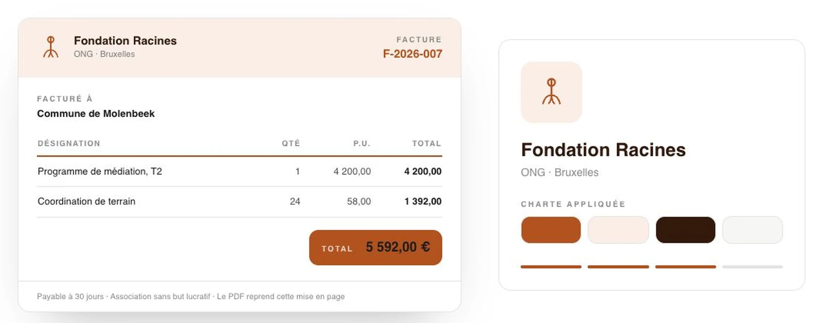 Une facture émise par Aurelona Gestion, reprenant le logo et les couleurs de l'association